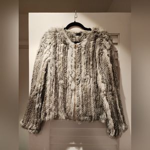 Gray and white real fur coat Size M